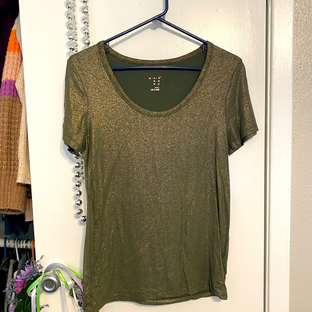 Olive gold shimmer tee